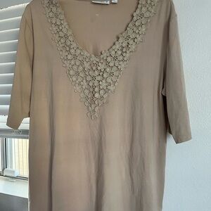 Susan Graver Beige Floral Lace Blouse